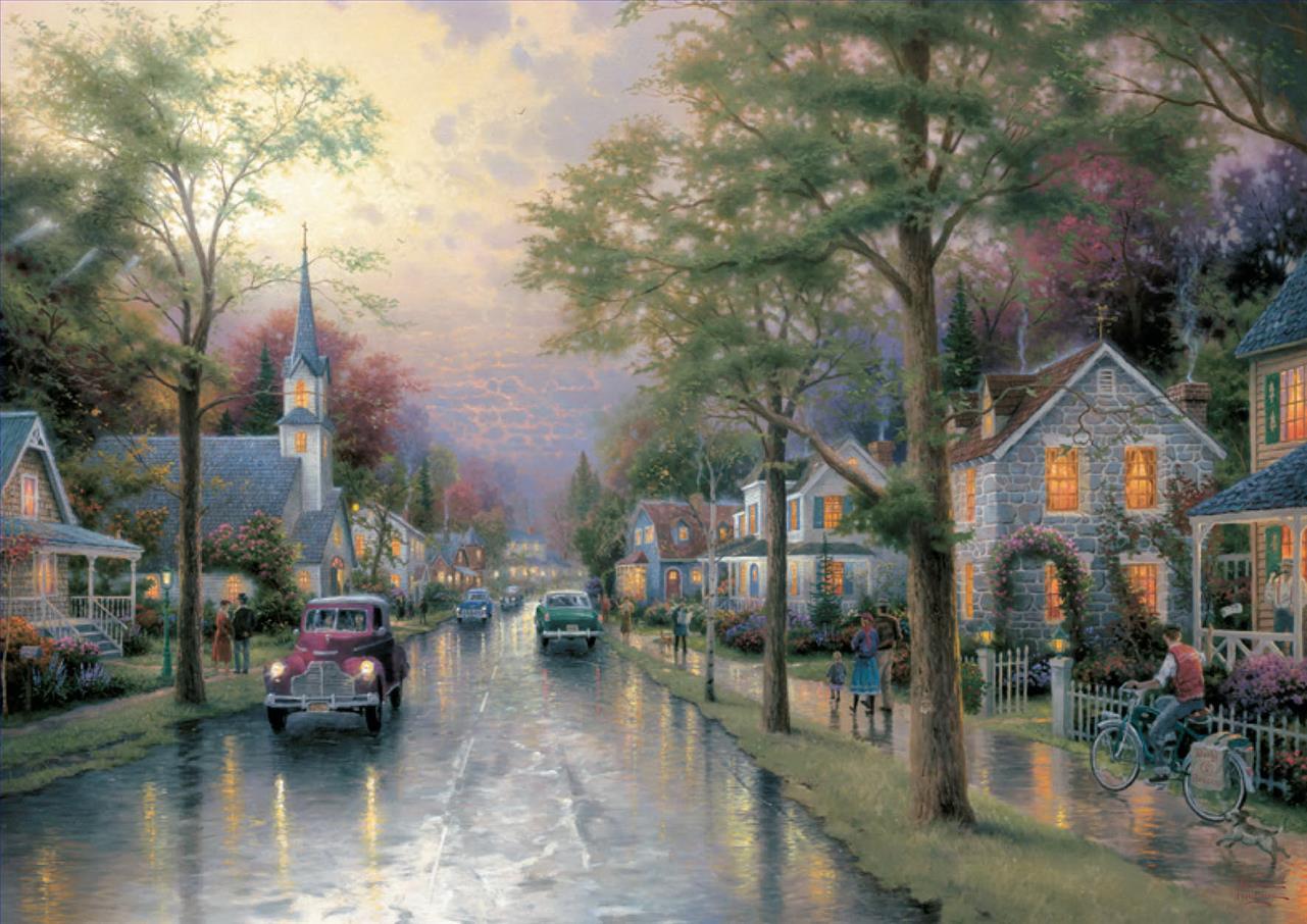 Hometown Morning Thomas Kinkade landscape Oil Paintings